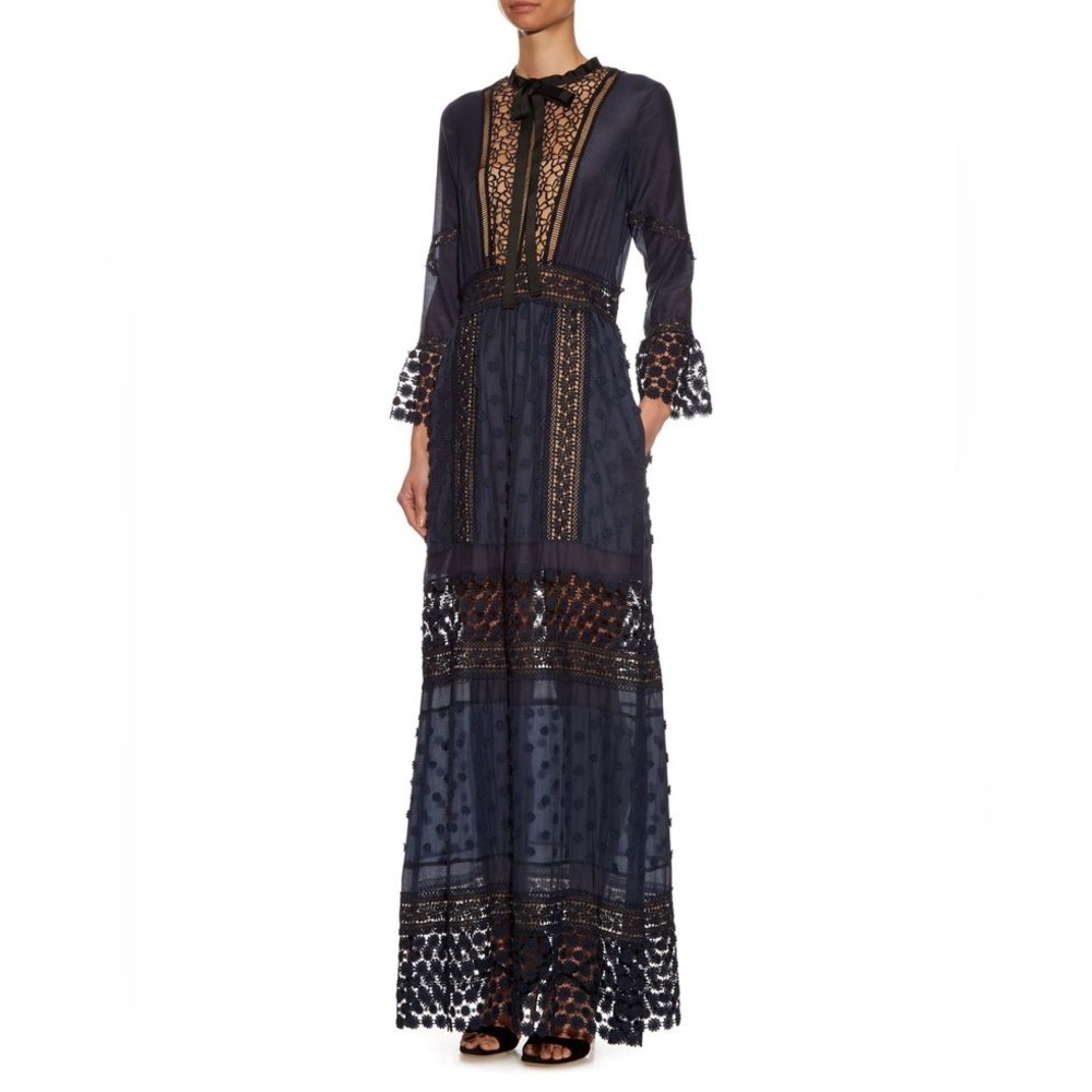 Self-portrait spring lace long sleeve navy/black dress